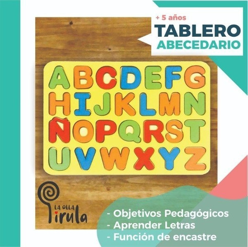 Tablero Abecedario Encastrable De Madera Didáctico Letras