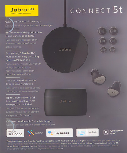 Auriculares inalámbricos para reuniones Jabra Connect 5t True, color negro