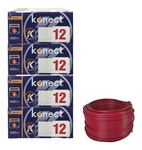 Cable Electrico Cca Konect Calibre 12 Rojo 100 Metros 4pzs