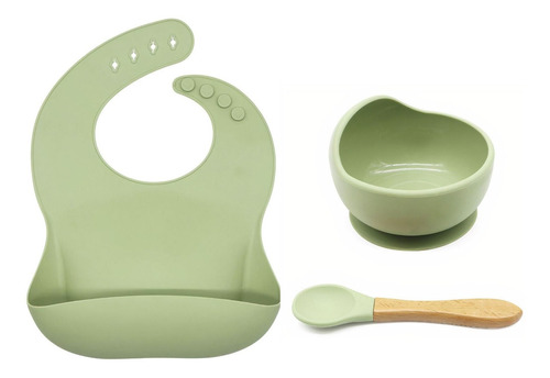 Kit Para Bebés, Babero + Bowl Plato Con Cuchara - Silicona