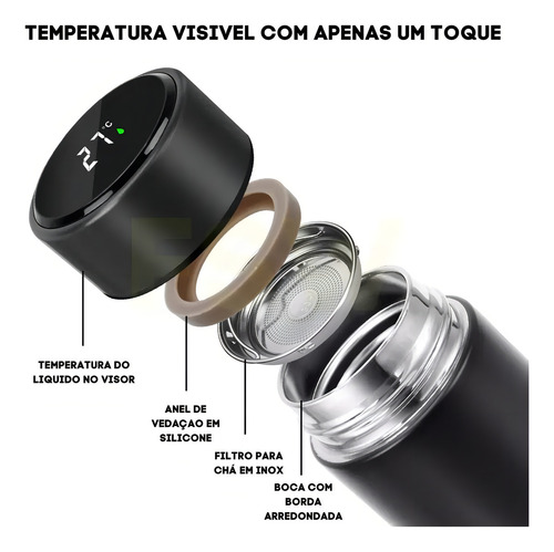 Garrafinha Térmica Inox Squeeze Água Gelada Display Digital Cor Branco