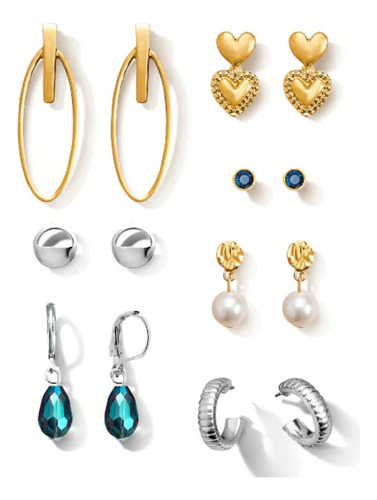 Hermosos Aretes Ésika X 7 Pares Baño Oro 24k Y Plata