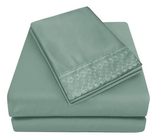 Juego De Sabanas King Size Verde Olivo Bordadas Elefantito Diseño De La Tela Liso