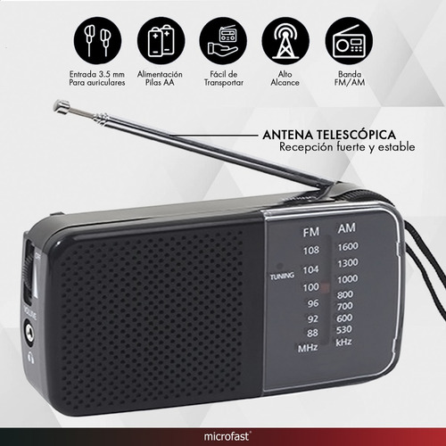 Radio Portátil Am/fm Entrada Auricular 3.5mm Pilas Pequeña
