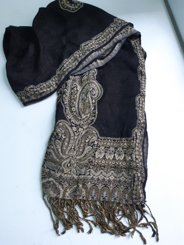 Chalina/pashmina Reversible Negra Y Beige 1,80 X 0,50 Cm