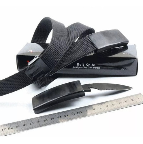 Cinto Tatico Canivete Com Faca Oculta Na Fivela Knife Belt Cor Preto