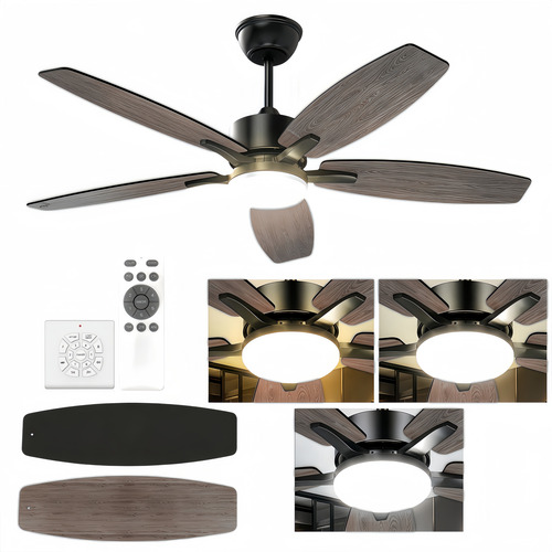 42''ventilador De Techo Con Luz Led Y Control Remoto,lampara 1.067 M 60hz Negro Amarillo Madera 5