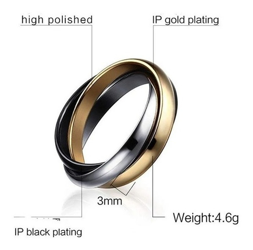 Anillo Tres Aros Tres Tonos Entrelazados Talla 6