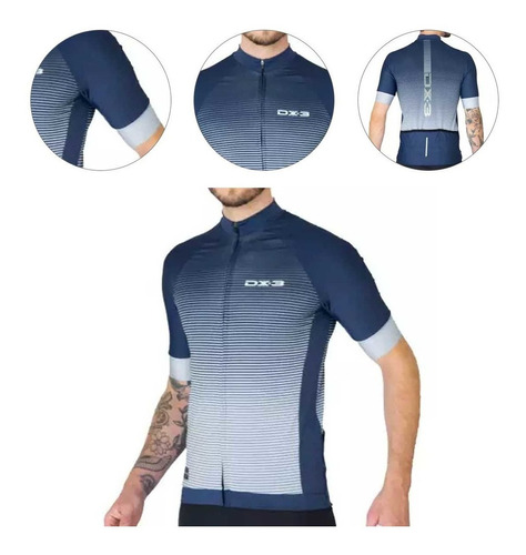 Camisa Dx3 Masculina Fast 04 Azul E Cinza Ciclismo 21