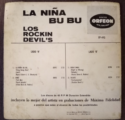 Disco 45 Rpm: Rockin Devils- La Niña Bu Bu (Usado)