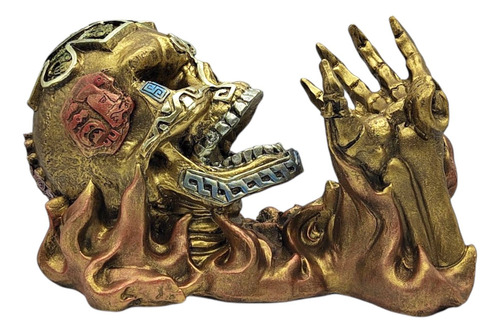 Cráneo Azteca Porta Botella 17cm Dorado Oscuro