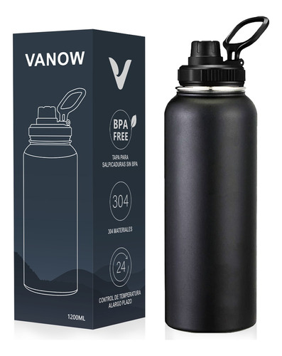 Termo Vaso-botella Vanow Acero Inoxidable con Fría/caliente 40 Oz Color Negro