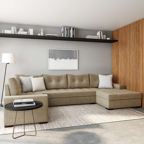 Sofá De Canto 6 Lugares Com Chaise Direito Nice Suede Ani... Cor Cinza
