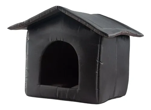 Casa Para Gatos Exterior De Plástico - Resistente Al Invierno, Techo Inclinado Y Puerta Con Cortina, Color Gris
