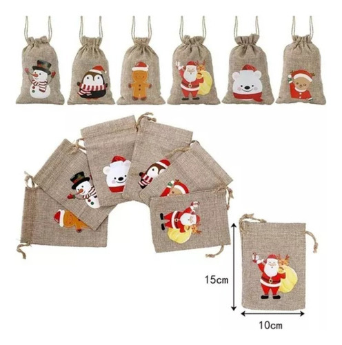 48 Bolsas De Yute Con Cordón Para Decoración Navideña Y