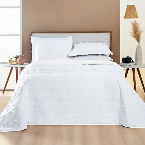 Kit Cobre Leito Colcha Queen 3 Peças Poppy Pompom 3D Matelado Dup...
