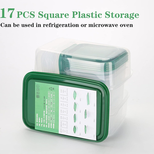 Set 17 Tuppers Contenedores De Alimentos Multitamaño Colores Verde
