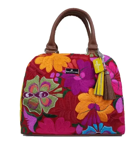 Bolsa Angelozano Mexican Art Elsa Black com design floral amarelo