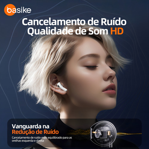 Fone De Ouvido Bluetooth Sem Fio Tws In-ear Tela Touch Lcd Cor Branco Basike