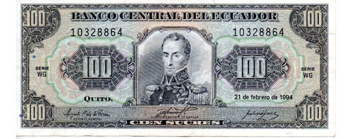 100 Sucres Ecuador 1994 Billete Antiguo 