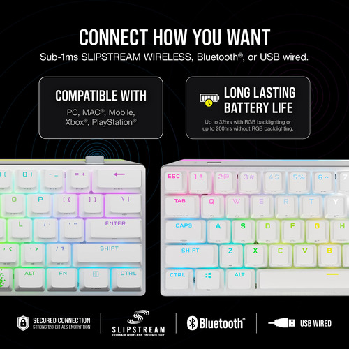 Teclado Gaming Corsair K70 Pro Mini Wireless Rgb 60% Blanco