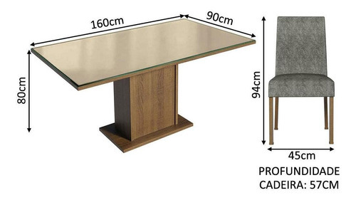 Sala Jantar Mesa Tampo Vidro 4 Cadeiras Silver Avril Madesa Cor Rustic/Crema/Silver