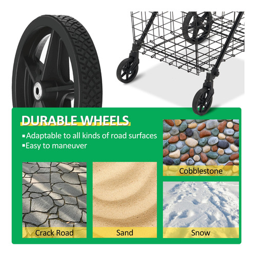 Carrito De Compras 2 Niveles Plegable Con Ruedas 360 Grados