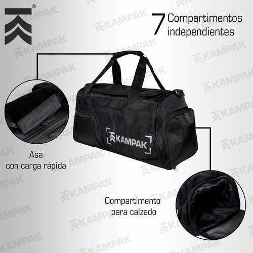 Maleta Deportiva Kampak M006 Bolsa Viaje Multicompartimentos Negro