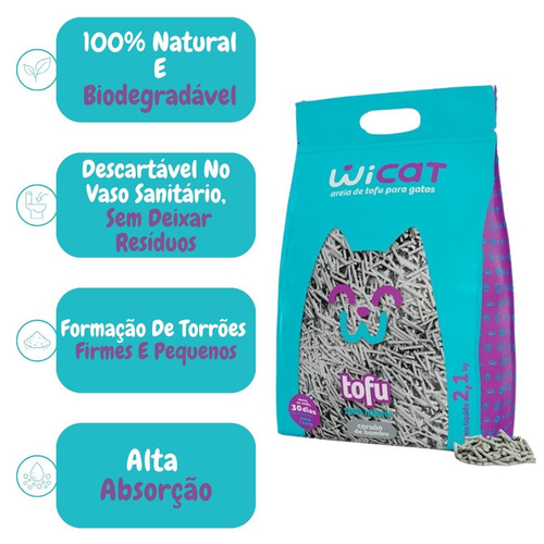 Wicat Granulado Higiênico Para Gatos Tofu Carvão Bambu 2.1kg