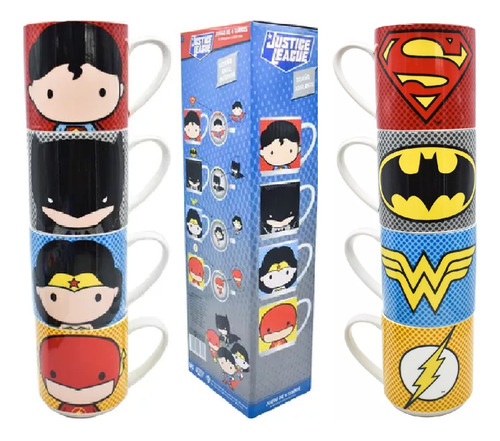 Set Tazas Apilables Liga D La Justicia Superman Batman Flash