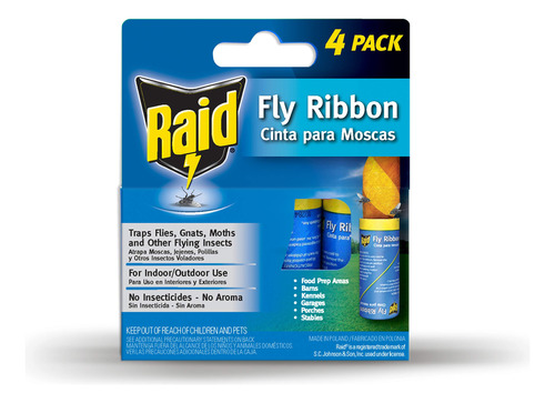 Raid - Cinta Para Moscas Y Atrapa Insectos (paquete De 4)