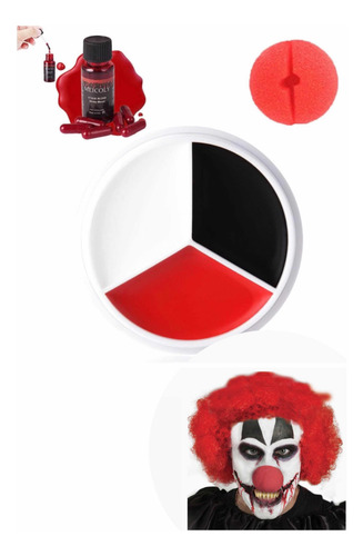 Kit Rueda Maquillaje Payaso Con Sangre Falsa Y Nariz Roja