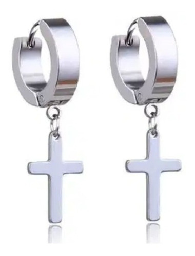 Aretes Argollas Candongas Con Cruz Piercing Acero Inoxidable