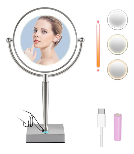 Espejo Maquillaje Iluminado 10x Led Regulable Y Giratorio