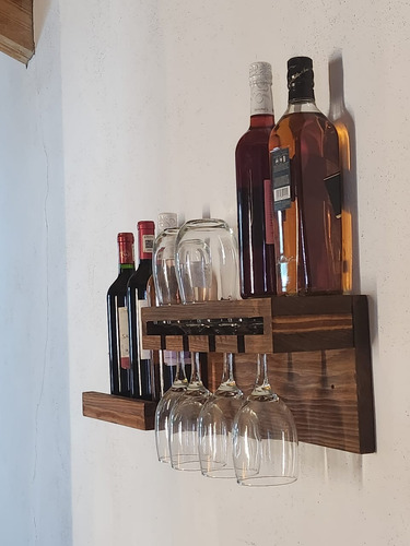 Repisa Bar Flotante Vinos Y Botellas Cava De Madera Cantina Nogal Clásico
