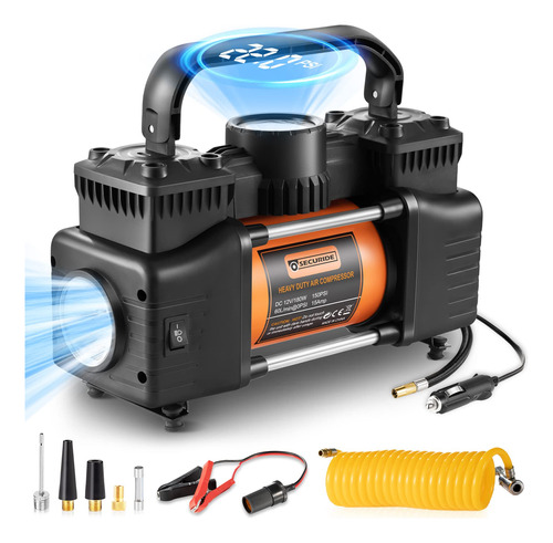 Tire Inflator Portable Air Compressor, 12v Dc Double Cylinde