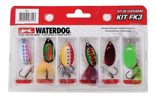 Kit 6 Cucharas Giratorias Waterdog Fk3 Spinning Mosca Trucha