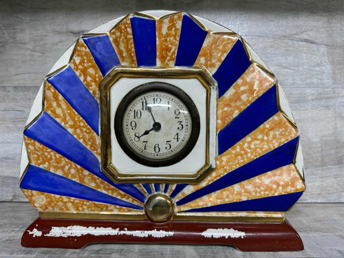 Gran Reloj Decorativo Art Deco Porcelana Vidriada Firmada