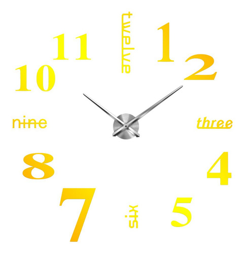 Reloj De Pared 3d Con Números De Espejo Etiquetas Dorado