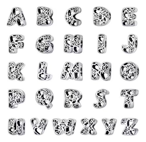 Charm 100% Plata Ley S925 Dije Letra Corazones Mujer Nombres P
