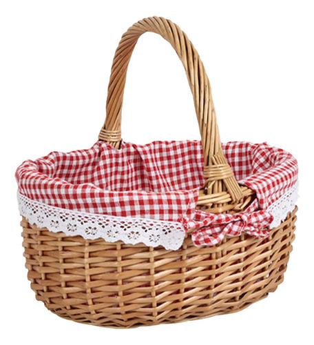 Cesta De Mimbre Para Picnic Con Asa Y Forro Lavable, M Rojo