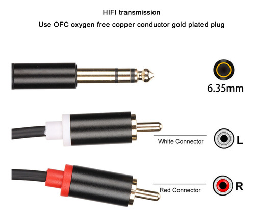 Cable Rca De 6,35 Mm A 2 Rca, Serie Chapado En Oro, 1/4 De P