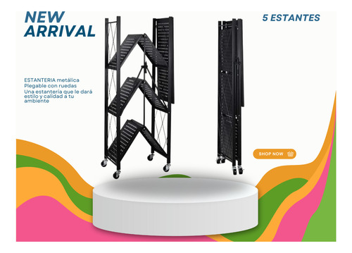 Estanterias Plegables De Metal De 5 Estantes Con Ruedas Negro
