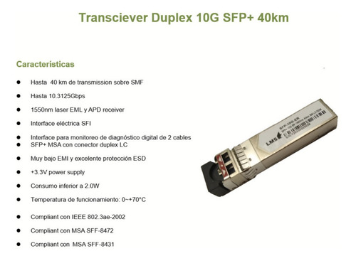 Módulos Transeptor 10g Sfp+ Transceiver Pp-s55l-40km Duplex