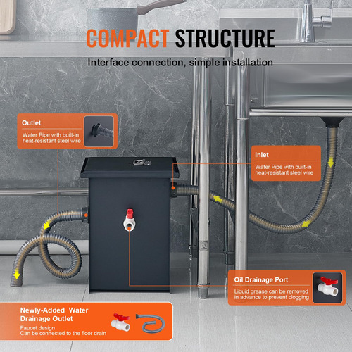 Grease Trap Vevor Commercial 3.6kg Carbon Steel 8l/min