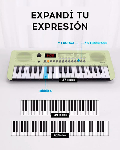 Teclado Meike Mk137 Verde Teclas Sensitivas Midi 200 Timbre