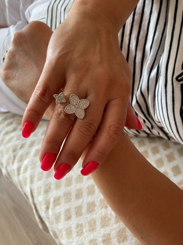 Imagen 5 de 5 de Anillo Mujer Trébol Zirconias Ajustable Unitalla Oro O Plata