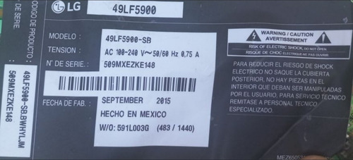 Fuente De Poder Para Lg 49lf5400 49lf5900 49lf5410 (Usado)