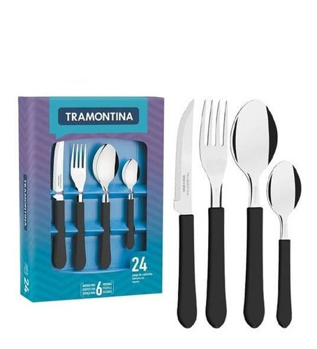 Set De Cubiertos 24 Pzas Con Mango Polipropileno Tramontina