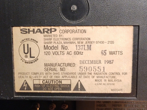 Televisión Sharp Lynitron Vtg De 1987 (Usado)